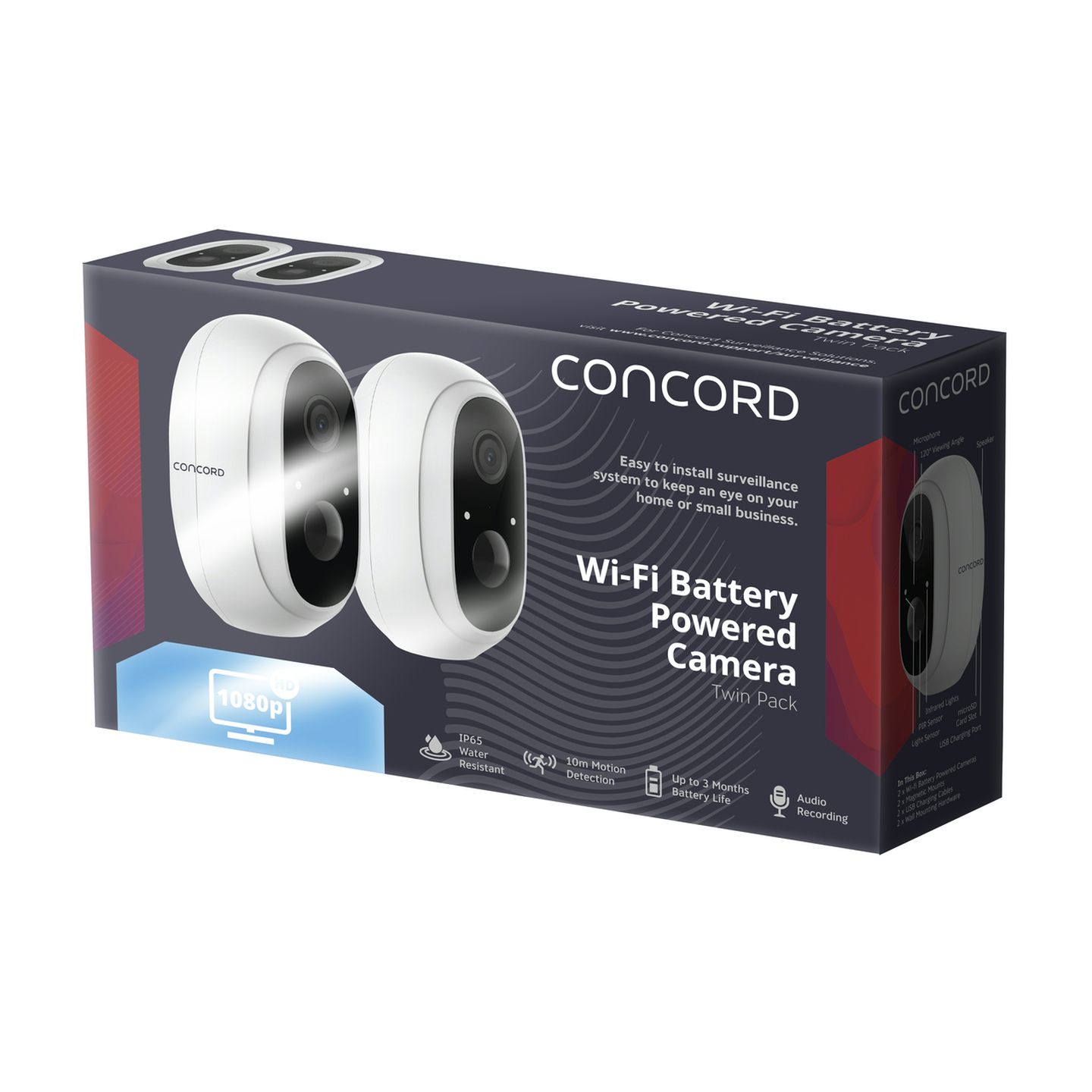 Concord 1080p Battery Powered Wi Fi 2 Pack Cameras