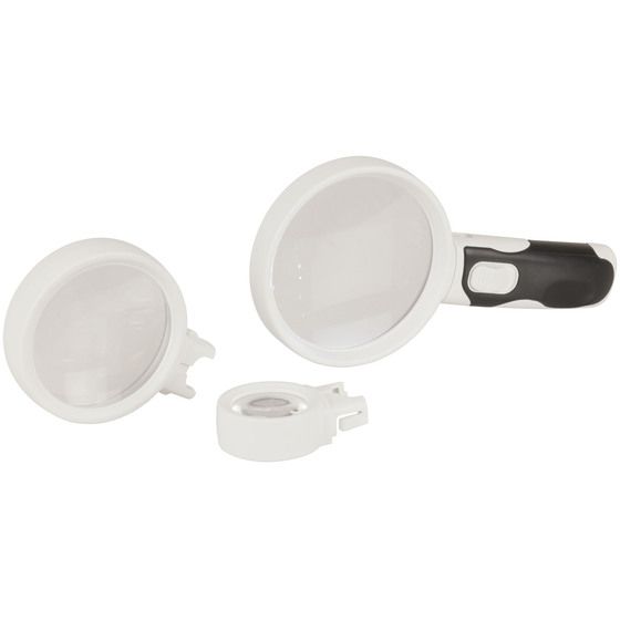 LED Handheld Magnifier Set – 2.5x, 5x & 16x with White LED Light