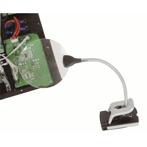 Jaycar Illuminated Gooseneck Magnifier – 2X & 5X Lens with LED Lights, Clip-On or Free-Standing
