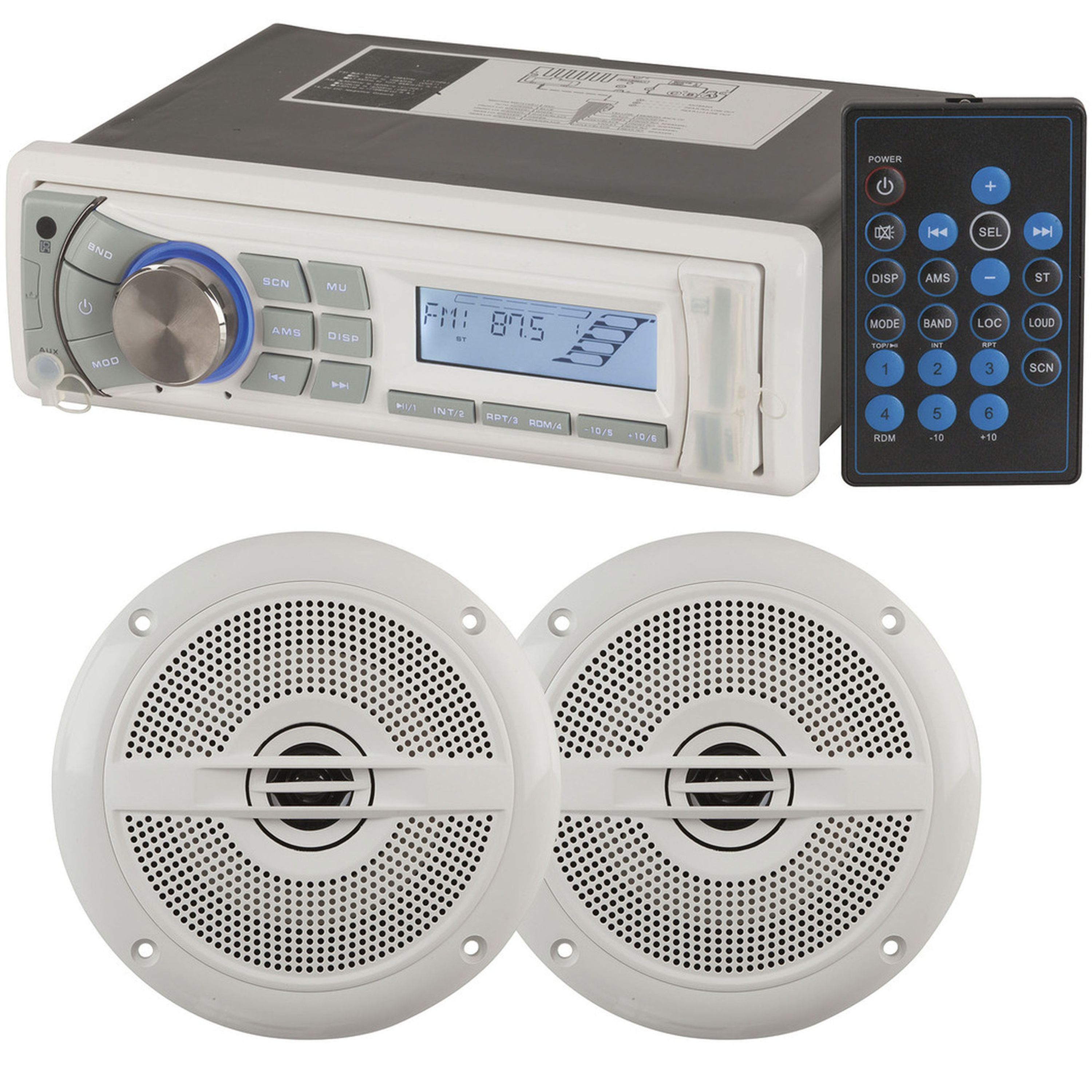 Marine AM FM Radio and Speaker Package - 6.5 Inch