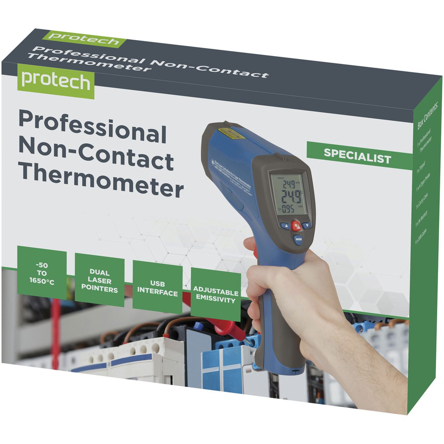 Pro High Temperature Non-Contact Thermometer with K-Type Probe Support and USB