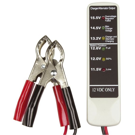 Jaycar 12V Battery, Charger & Alternator Tester – 3 LED Indicator with Croc Clip Leads
