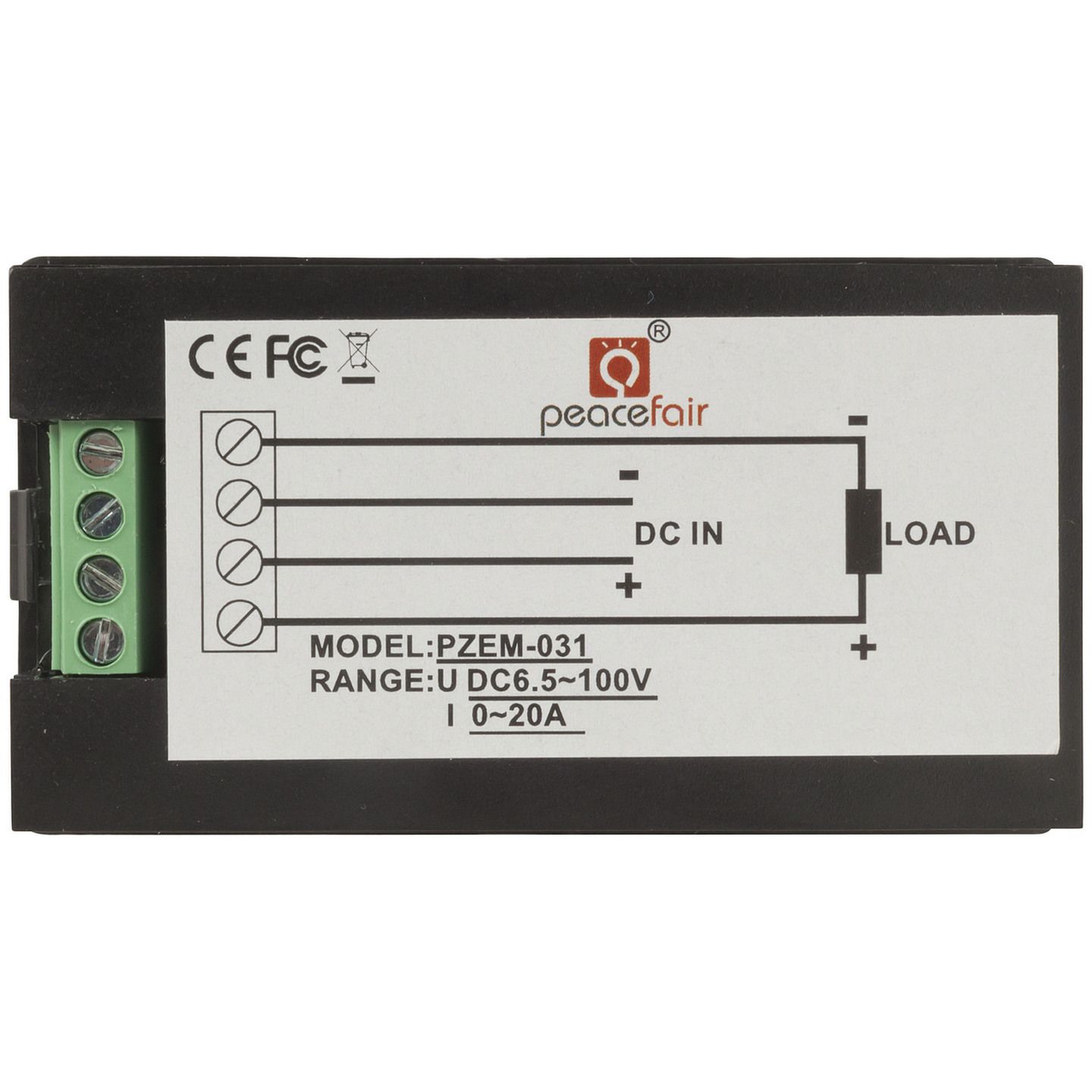 20A 6.5-100V DC Power Meter with Built-In Shunt