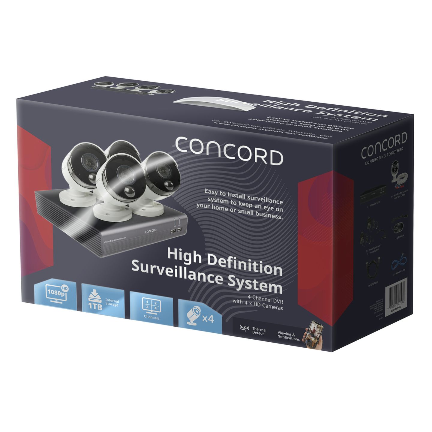 Concord 4CH HD DVR Kit with 4 x 1080p PIR Bullet Cameras v2