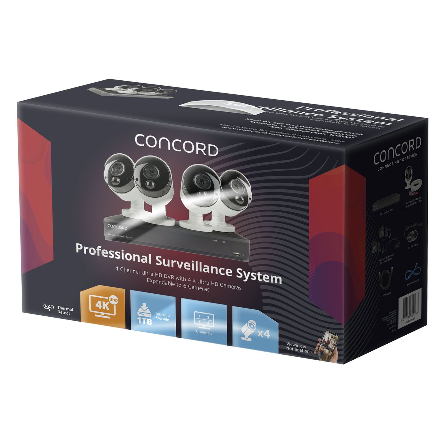 Concord 4CH 4K DVR Kit with 4 x 4K PIR Bullet Cameras