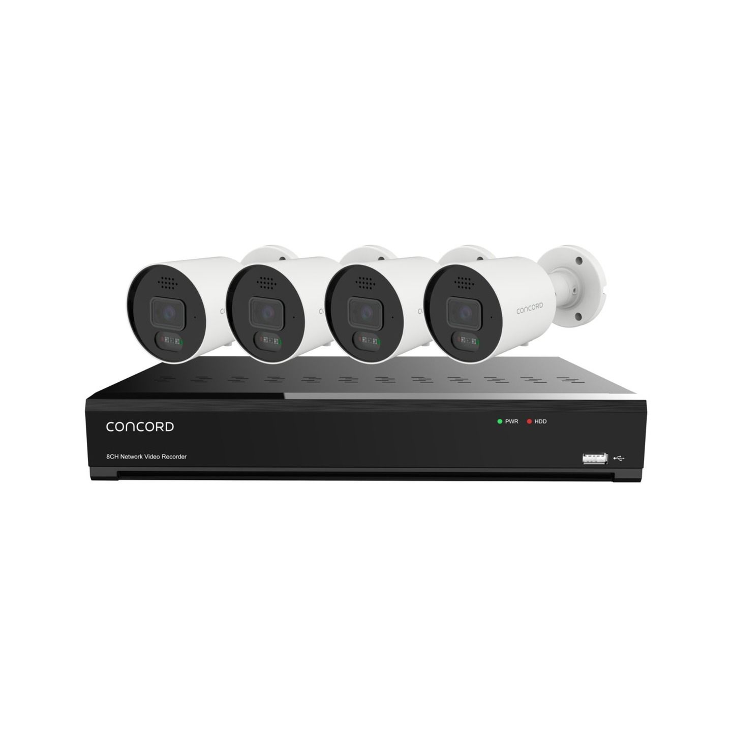 Concord 8 Channel 4K NVR Kit with 4 x 12MP Bullet Cameras featuring Red and Green Lights V3.