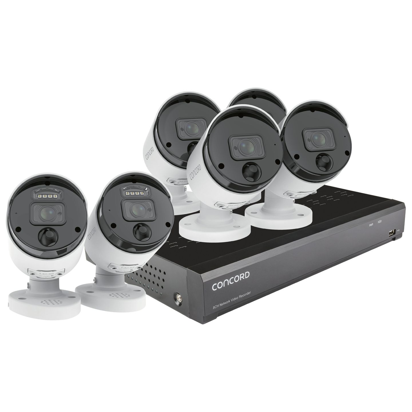 Concord 8CH 4K NVR Kit with 4 x 4K PIR Bullet cameras and 2 x 4K Floodlight IP Bullet Cameras