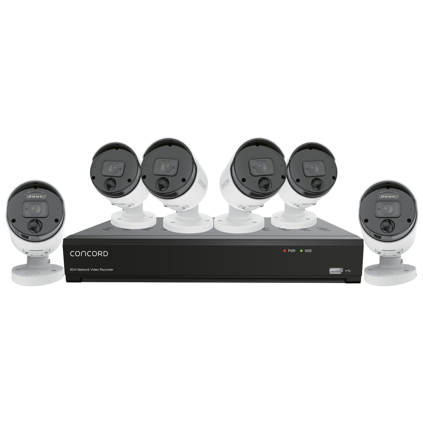 Concord 8CH 4K NVR Kit with 4 x 4K PIR Bullet cameras and 2 x 4K Floodlight IP Bullet Cameras