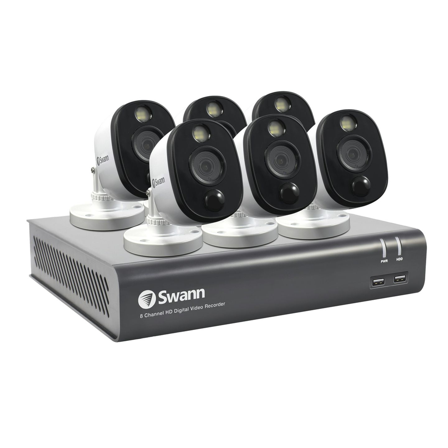 Swann 8CH 1080p DVR Kit with 6 x 1080p PIR Bullet cameras with Warning Spot Lights SWDVK-845806WL