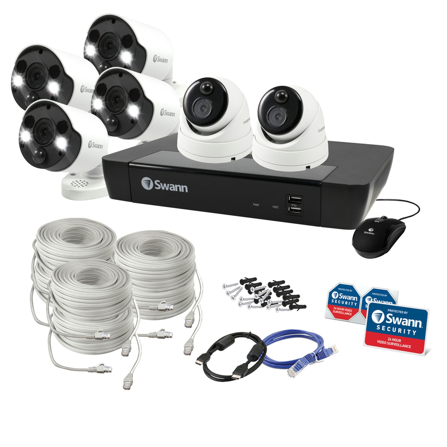 Swann 8CH 4K NVR Kit with 4 x 4K PIR Bullet Cameras 2 x 4k PIR Dome cameras SWNVK-886802D4FB