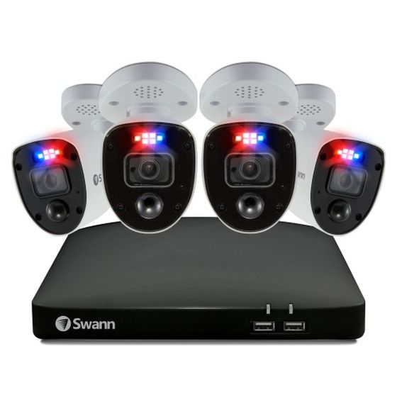 Swann 8CH 4K DVR Kit – 4× PIR Bullet Cameras with Red/Blue Deterrent Lights | SWDVK-856804RL
