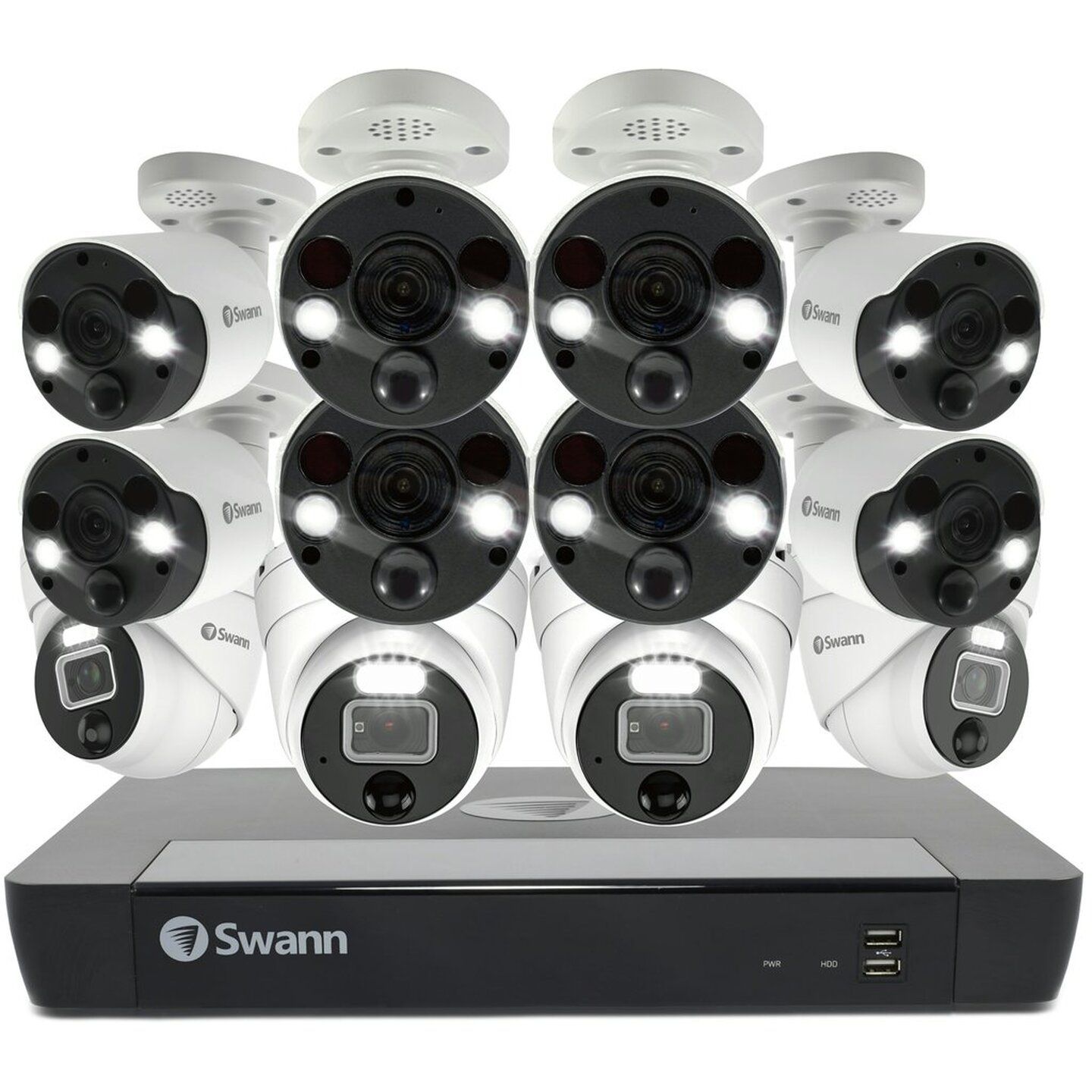 Swann 16CH 6K NVR Kit with 8 x 6K PIR Spot Light Bullet cameras and 4 x 6K PIR Dome Cameras SWNVK-1690008FB4D