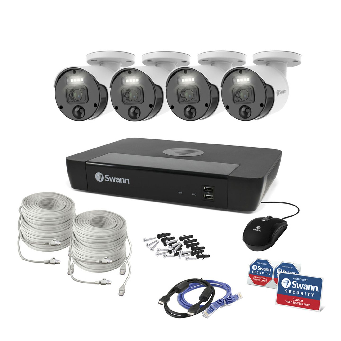 Swann 8 CH 4K NVR Kit with 4 x 4K PIR Bullet Cameras SWNVK-876804