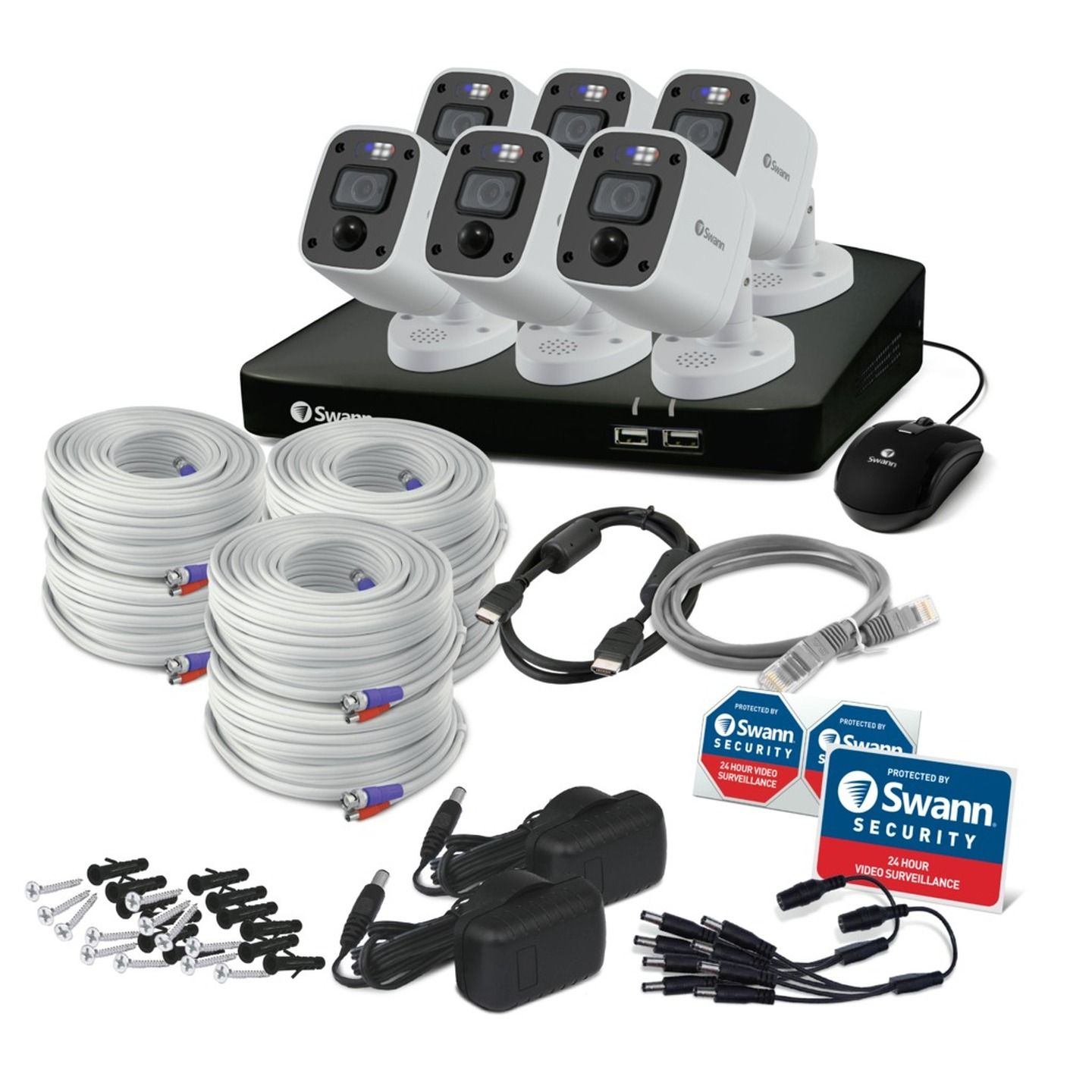 Swann 8CH DVR Kit with 6 x PRO-4KMQB Bullet Enforcer Analog Cameras w Siren and Mic SWDVK-856806MQB