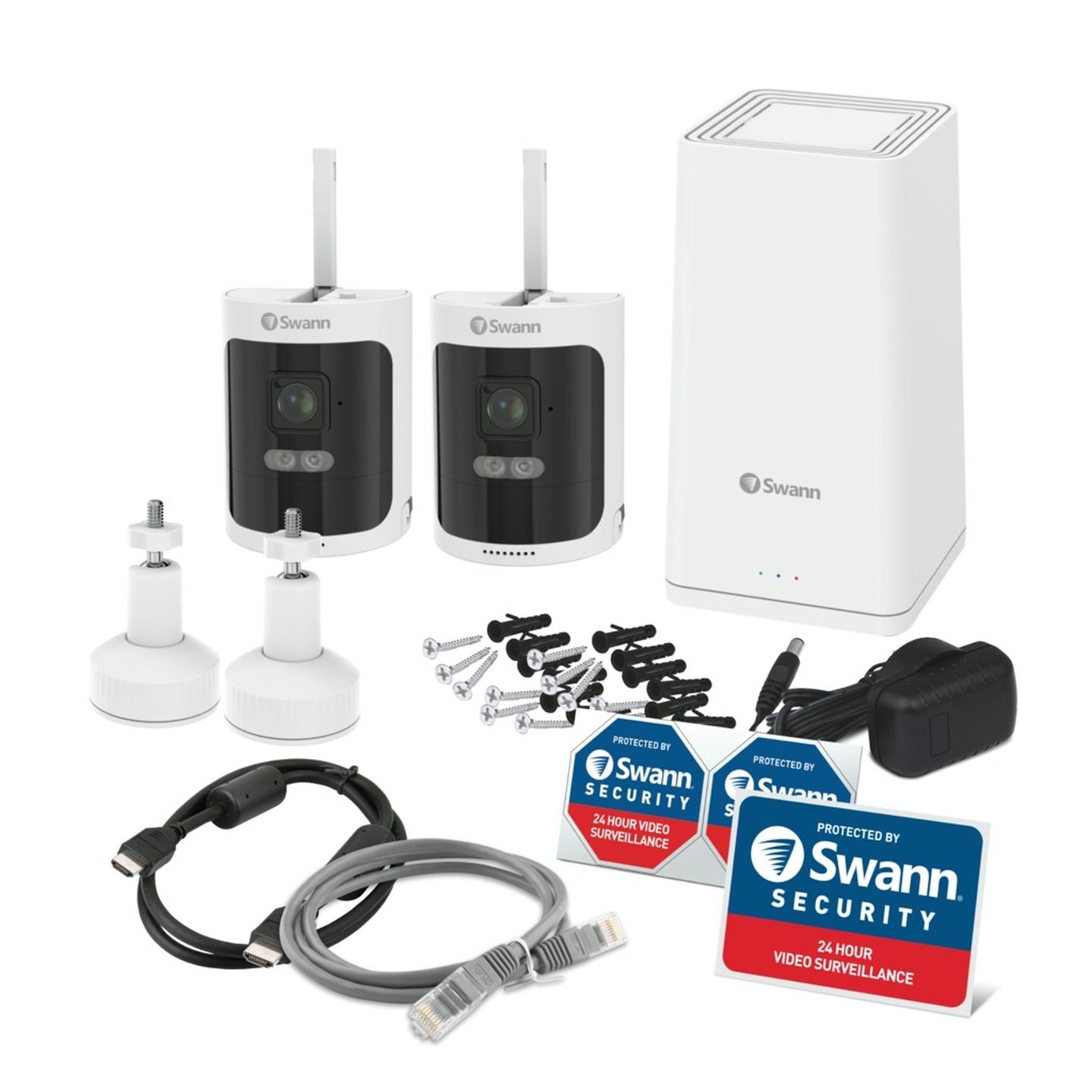 Swann NVW-650 Wi-Fi NVR w Inbuilt Charger / 1TB HDD / 2x NVW-600CMB 2K WireFree IP Digital Still Cams SWNVK-650KH2-AU