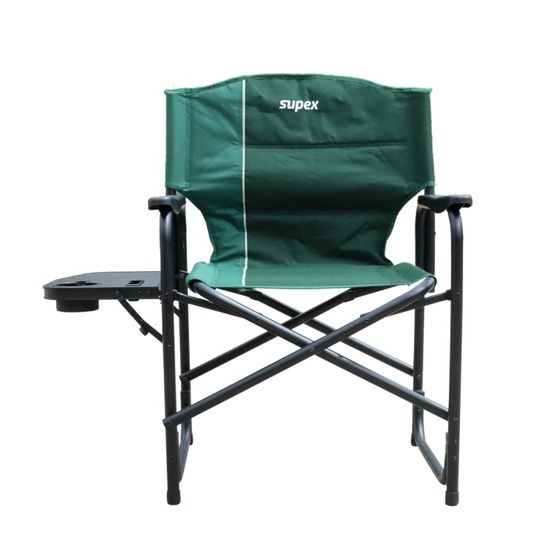 Deluxe Aluminium Camping Director's Chair with Side Table and Cup Holder – Blue or Green (Random)