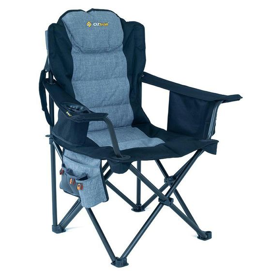 OZTRAIL Big Boy Arm Chair – Black | 220kg Rated Camping Armchair with Insulated Cooler & Bottle Opener