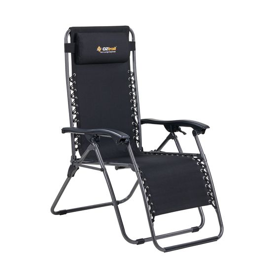 OZTRAIL Sunlounge Daybreak Chair | Adjustable Reclining Camping Lounge with Headrest Pillow & Carry Bag