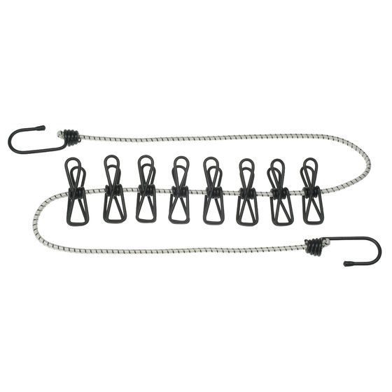 Jaycar Elastic Clothes Line with 8 Powder-Coated Pegs | 1m Relaxed, Stretches to 2.4m