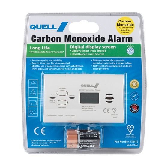 Quell Carbon Monoxide Detector Alarm – Digital Display, Battery Powered
