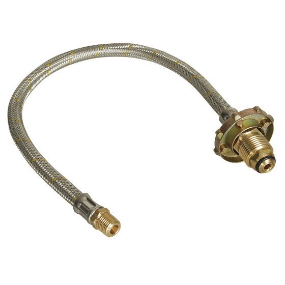 Stainless Steel Braided Gas Hoses with Hand Wheel – 600mm Fixed for Double Bottle Kits (POL x 1/4")