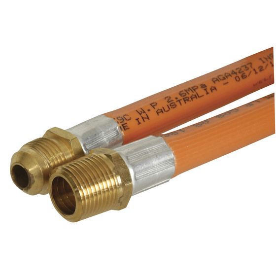 Gas Hose 3/8" BSP Male to 3/8" SAE Male – 300mm for Early Caravans & RVs