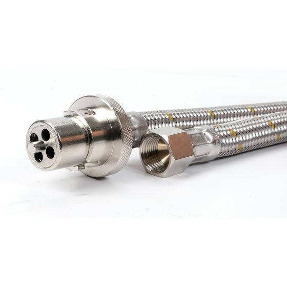 Stainless Steel Braided Gas Hose – 3/8" BSP Female to SAE Bayonet, 1200mm | Jaycar