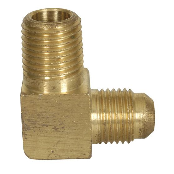 Jaycar Gas Fitting Elbow – 5/16" SAE Male to 1/4" BSP Male, Solid Brass