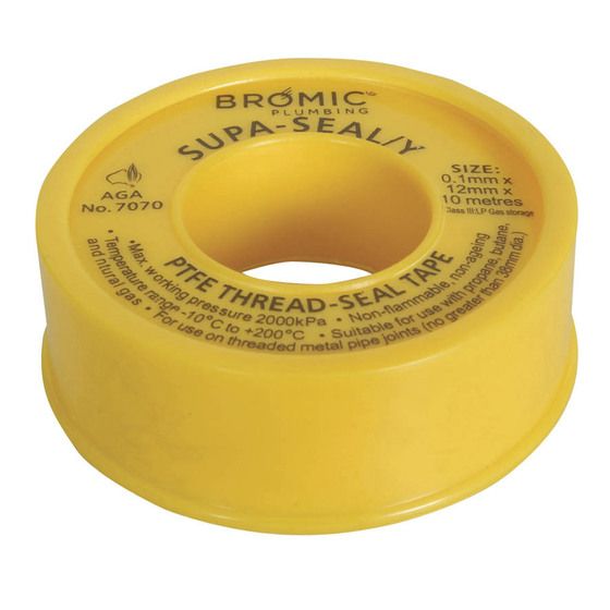 12mm Yellow Gas Fitting Thread Sealing Tape – 10m Roll (RGE705)