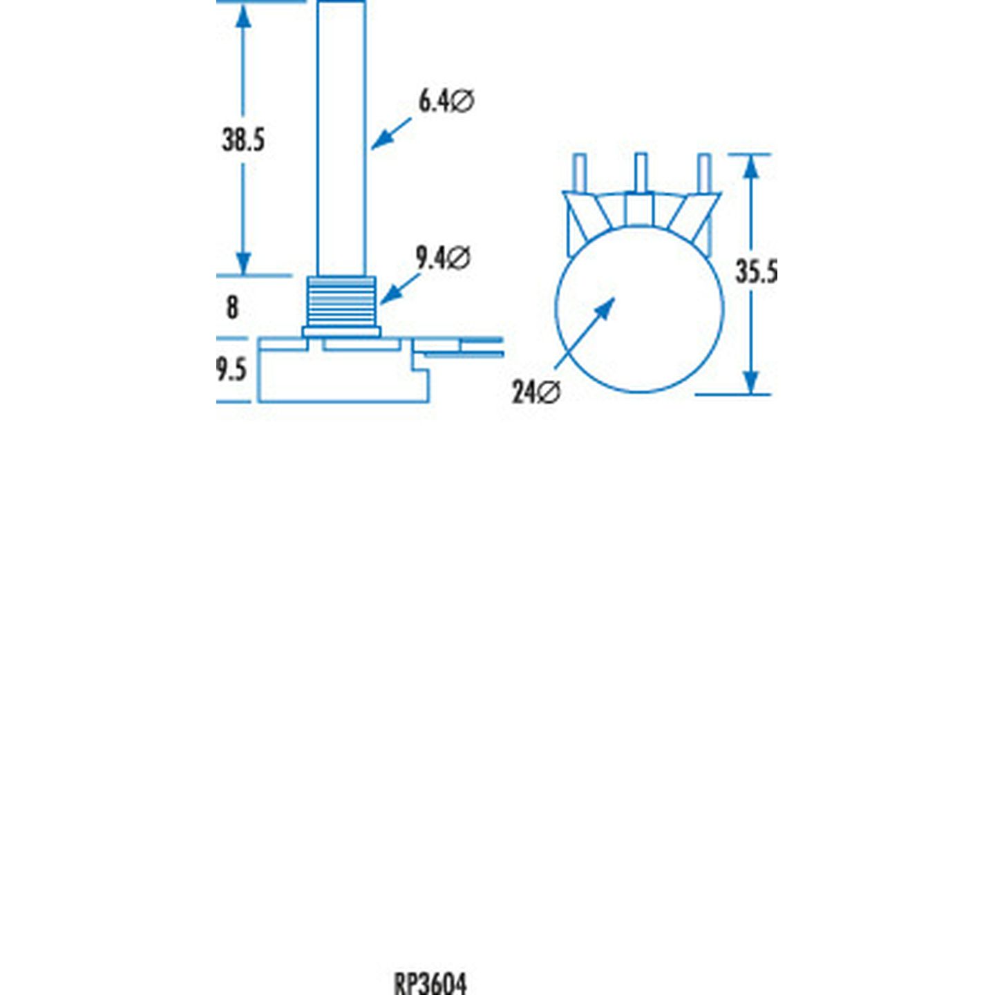 1k Ohm Logarithmic A Single Gang 24mm Potentiometer