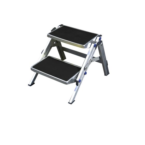 Jaycar 2-Stage Folding Step – 150kg Rated, Aluminium Frame, Non-Slip Treads