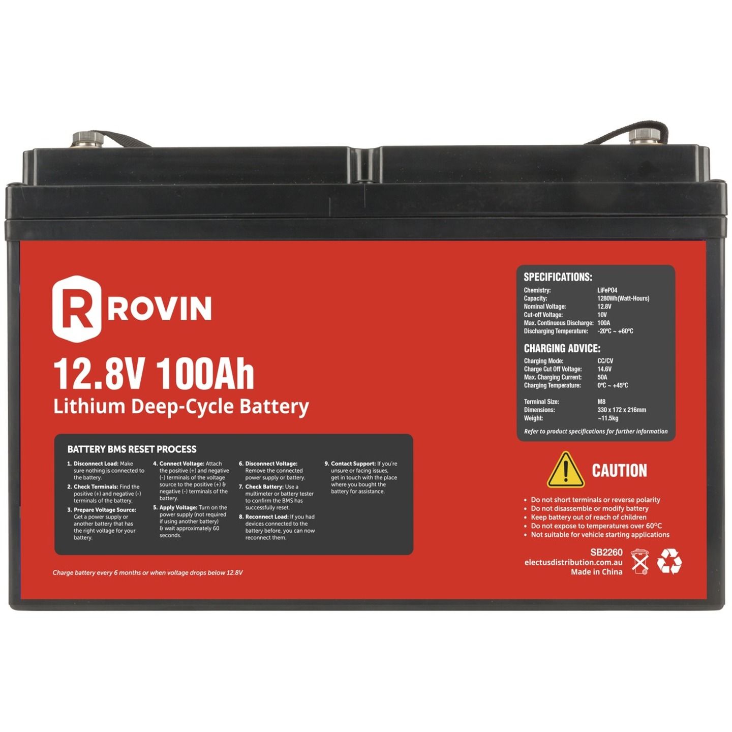 Rovin 12.8V 100Ah Lithium Deep Cycle Battery