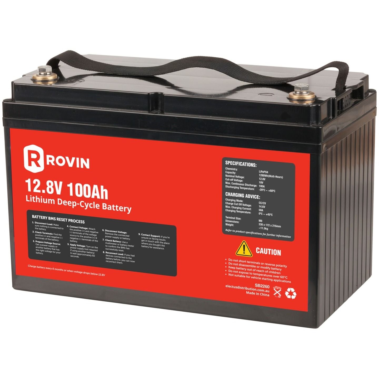 Rovin 12.8V 100Ah Lithium Deep Cycle Battery