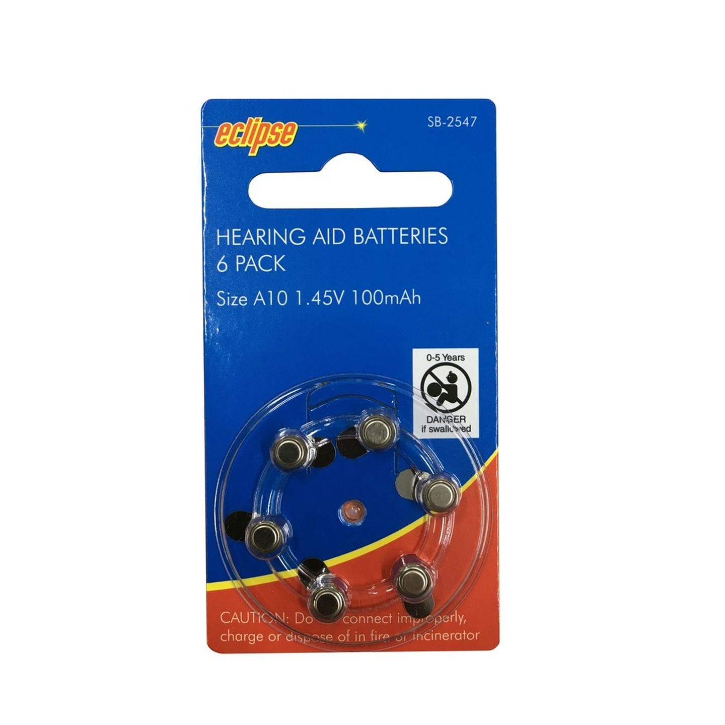 Hearing Aid Batteries A10 100mAh 6 pack