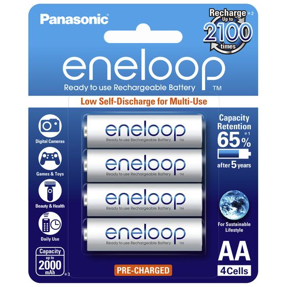 Panasonic Eneloop AA Rechargeable Batteries – 1.2V 2000mAh, Pre-Charged, 4 Pack