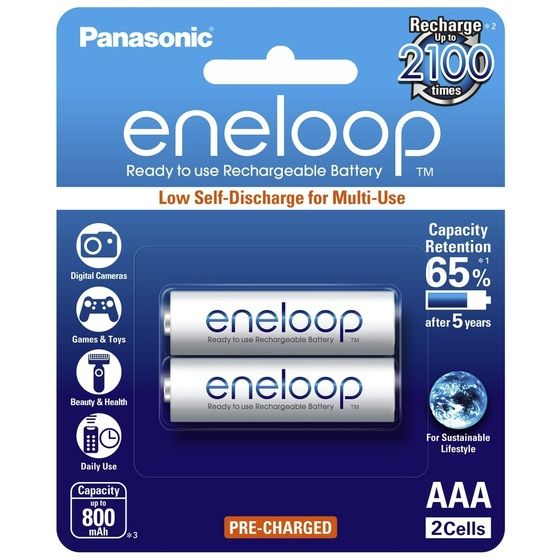 Panasonic Eneloop AAA Rechargeable Batteries – 1.2V 800mAh, Pre-Charged, 2 Pack