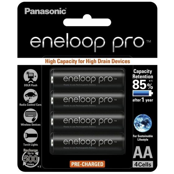 Panasonic Eneloop Pro NiMH AA Batteries – 2450mAh, 4 Pack (Rechargeable, Pre-Charged)
