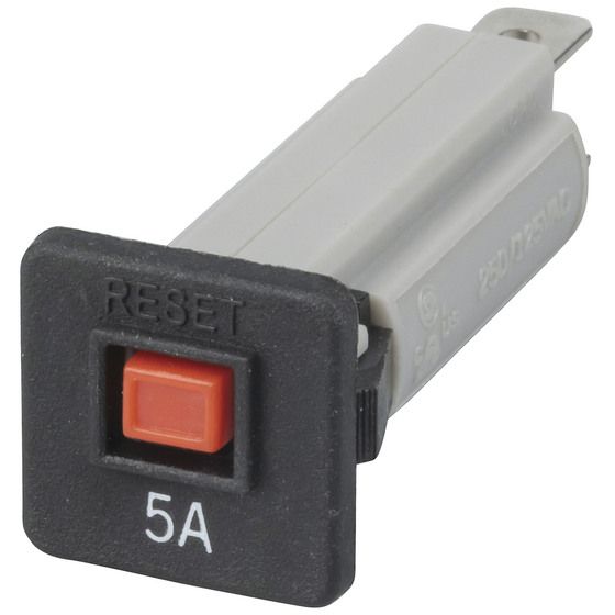 Jaycar 5A Panel Mount Thermal Circuit Breaker, 19mm Square Facade, Red Trip Button, IEC 934 R/TO