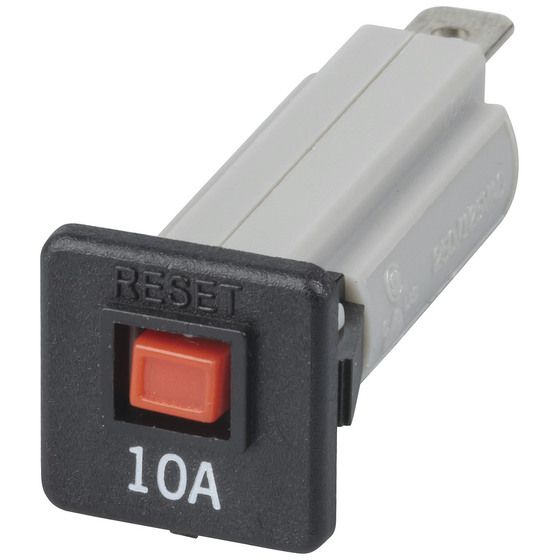 Jaycar 10A Panel Mount Thermal Circuit Breaker, 19mm Square Facade, Red Trip Button, IEC 934 R/TO