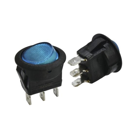 Jaycar 12V Illuminated Blue Rocker Switch – 16A SPST, 20mm, Tab Termination (SK0908)