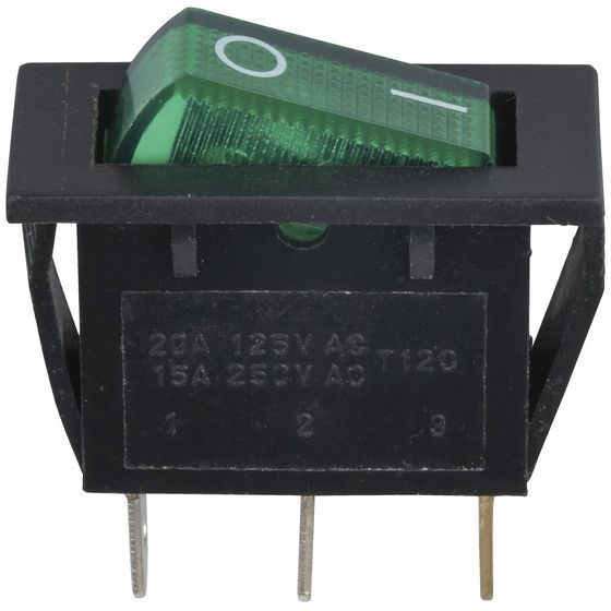 Jaycar Illuminated Green Rocker Switch SPST 15A 240VAC – SK0979