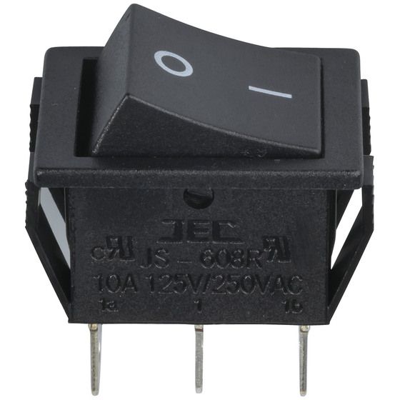 Jaycar Large DPDT Rocker Switch – Black, Spade Lug – SK0981