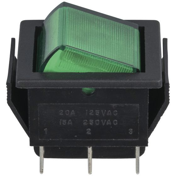 DPDT Illuminated Rocker Switch – Large Green, Mains Rated