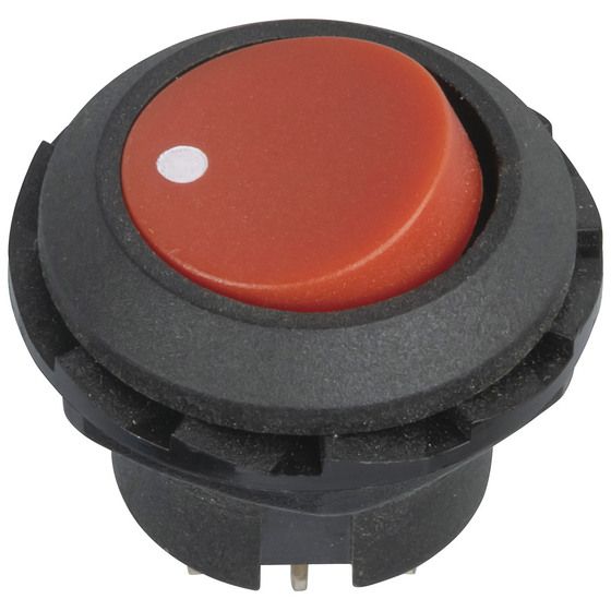 Round Rocker Switch – Red Actuator, 18mm Panel Mount