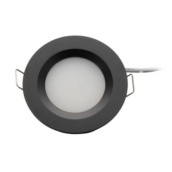 Jaycar 2W Cool White LED Downlight – Push Button, Black Diffuser (11–16VDC)