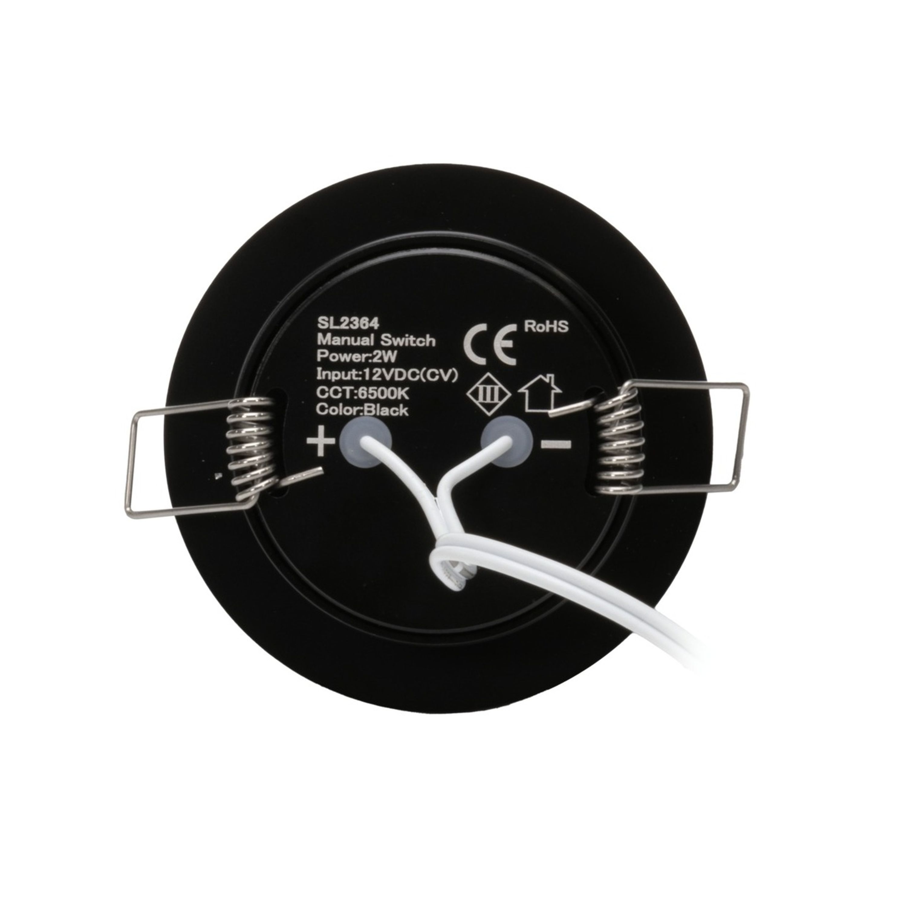 2W 11-16VDC Cool White LED Downlight with Push Button Diffuser Black
