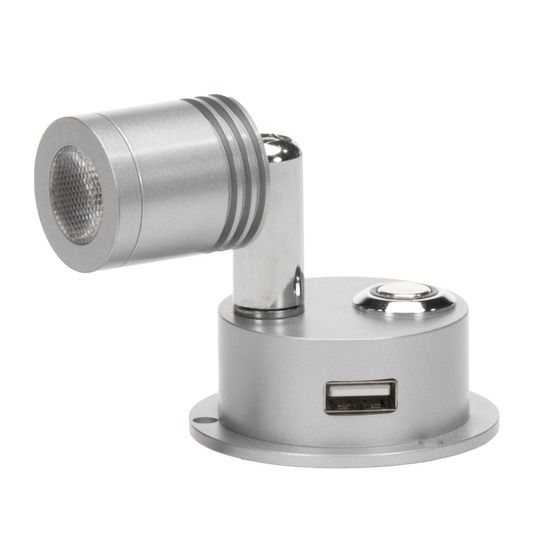 Jaycar 2.5W Cool White LED Reading Light – Silver, Touch Dimmable, USB Port (10–32VDC)