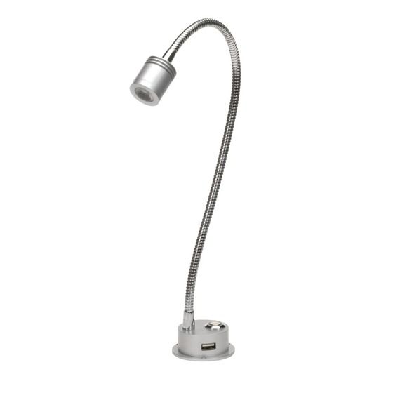 Jaycar 2.5W Cool White LED Reading Light – Silver, 40cm Gooseneck, Dimmable, USB (10–32VDC)