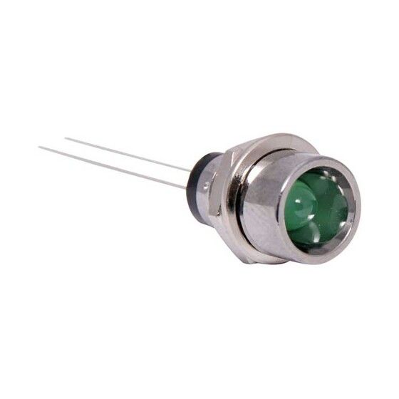 Chrome Panel Mount LED 5mm Green | 8mm Hole, Low Voltage Indicator