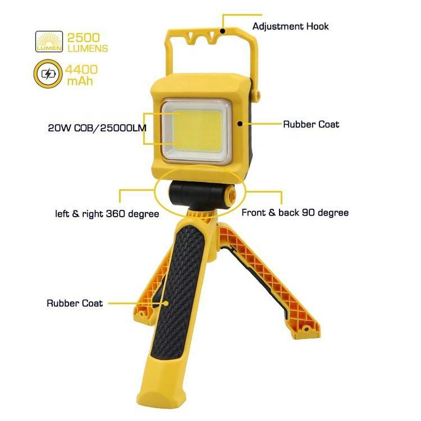 2200LM Rechargeable LED Work Light with Foldable Tripod